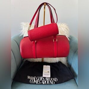 Red Louis Vuitton Epi Soufflot bag w mini bag